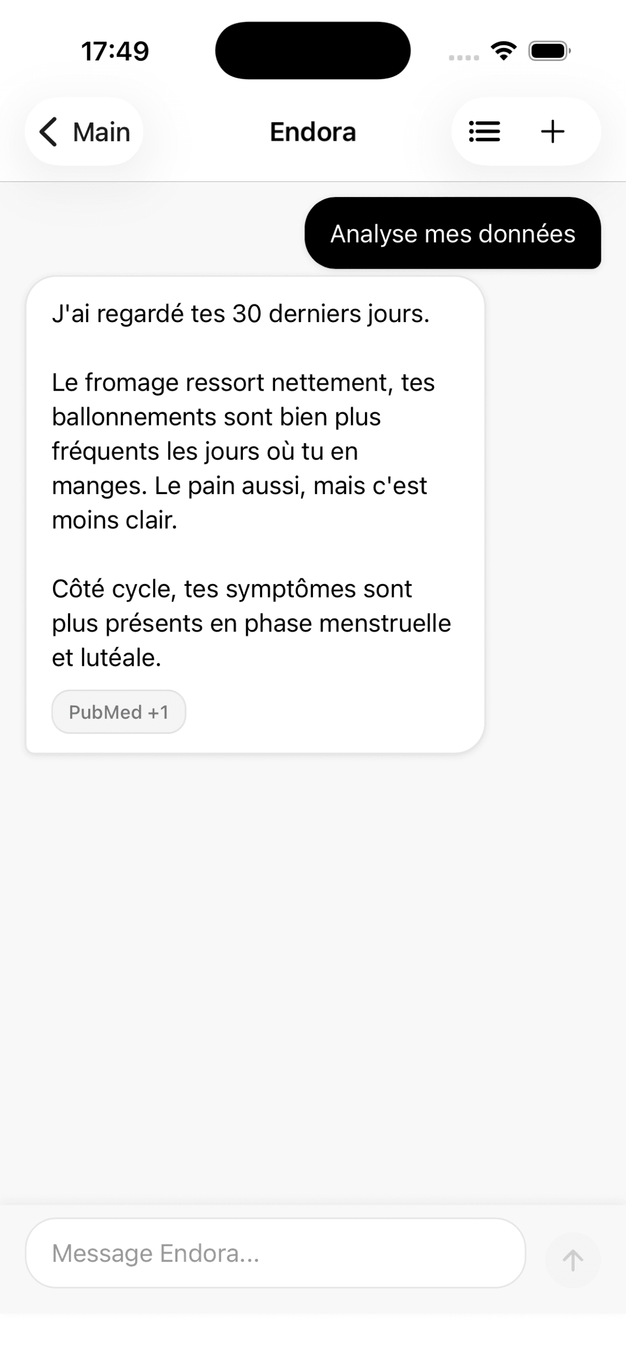 Chat Endora IA connecté à vos données